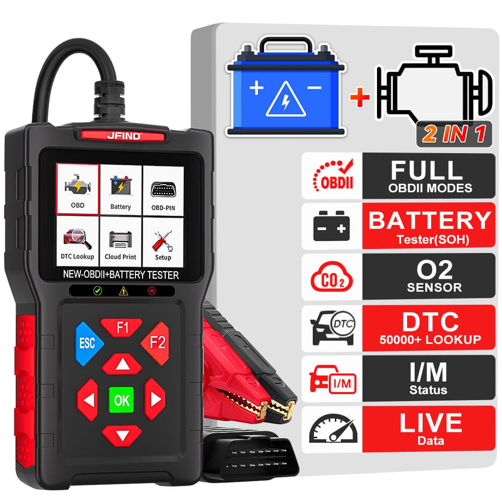JFIND JF700 ULTRA 2w1 tester akumulatorów 12V/24V + skaner diagnostyczny OBD-2 - diagnostyka / odczyt i kasowanie błędów / test baterii POLSKIE MENU