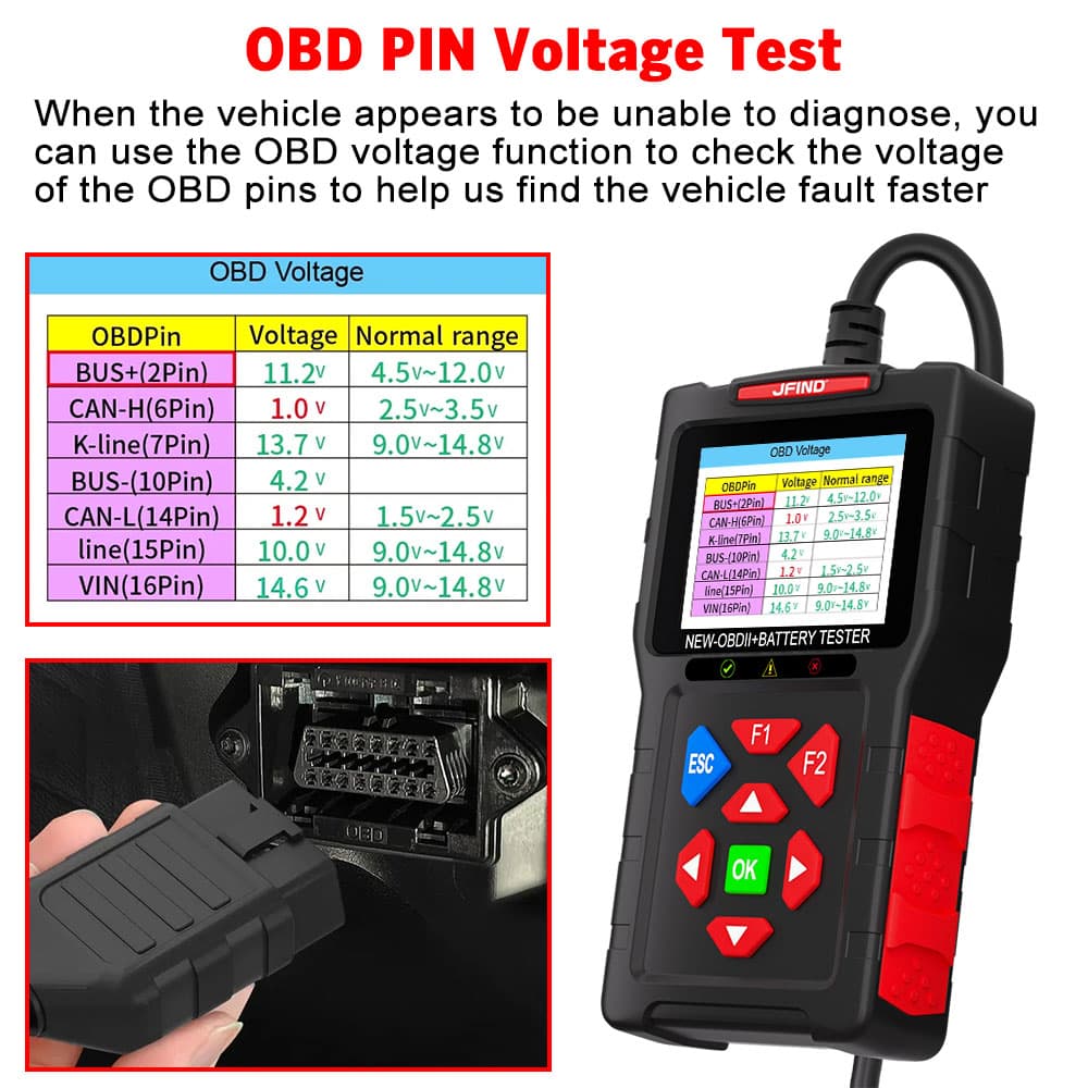 JFIND JF700 ULTRA 2w1 tester akumulatorów 12V/24V + skaner diagnostyczny OBD-2 - diagnostyka / odczyt i kasowanie błędów / test baterii POLSKIE MENU