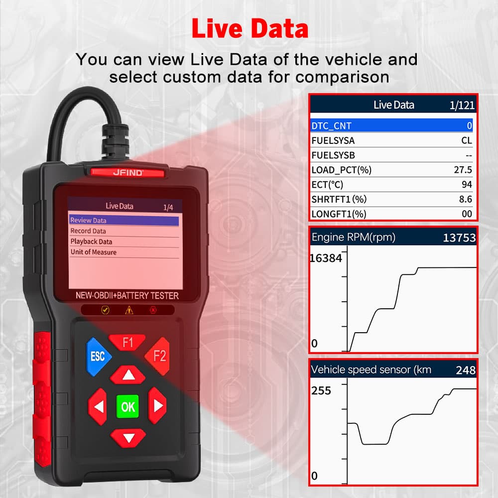 JFIND JF700 ULTRA 2w1 tester akumulatorów 12V/24V + skaner diagnostyczny OBD-2 - diagnostyka / odczyt i kasowanie błędów / test baterii POLSKIE MENU
