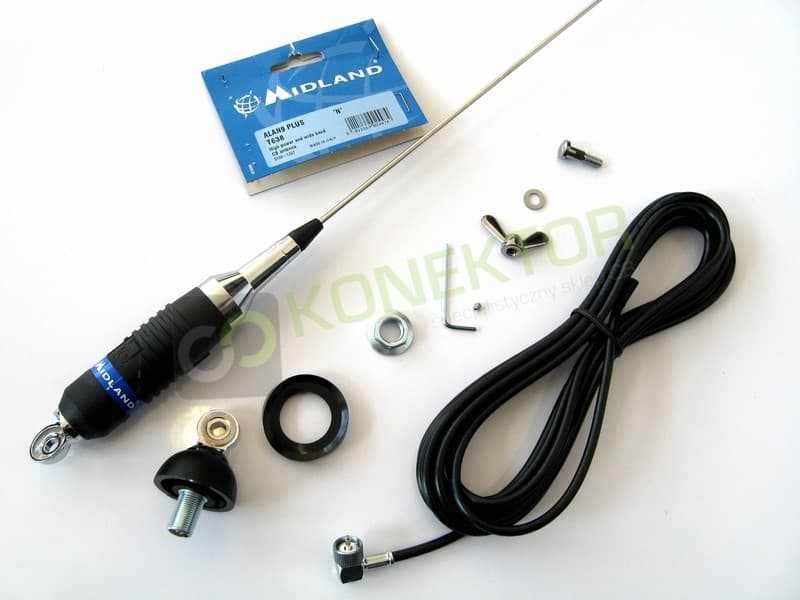 Midland Alan 9 Plus (z motylkiem) Antena CB 155cm kabel 4m + UCHWYT RELINGOWY BRV-3