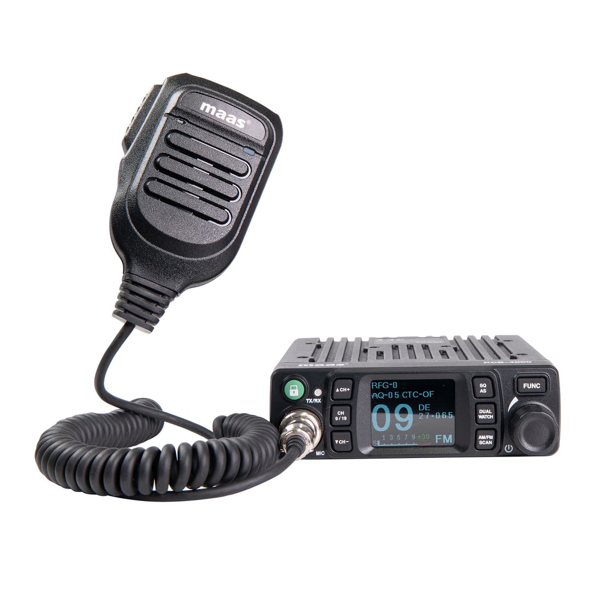 MAAS KCB-4000 kompaktowe CB radio 12/24V z ASC, VOX, NRC, RF Gain oraz wskaźnik siły sygnału 