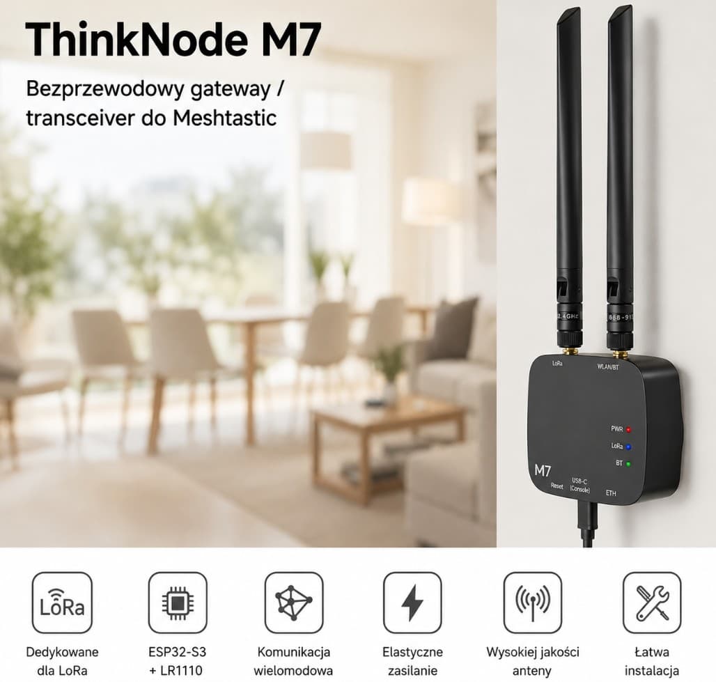 ThinkNode M7 bramka Meshtastic Meshcore LoRa z PoE, Ethernet, Wi-Fi i Bluetooth
