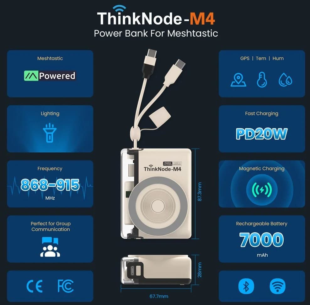 ThinkNode M4 Meshtastic - power bank 7000 mAh, węzeł LoRa i tracker GPS