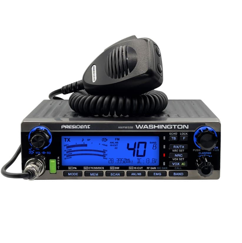 PRESIDENT WASHINGTON 100W EXPORT + aktywny układ chłodzenia - radiotelefon amatorski AM/FM/SSB moc do 100W PEP, funkcja przemiennika