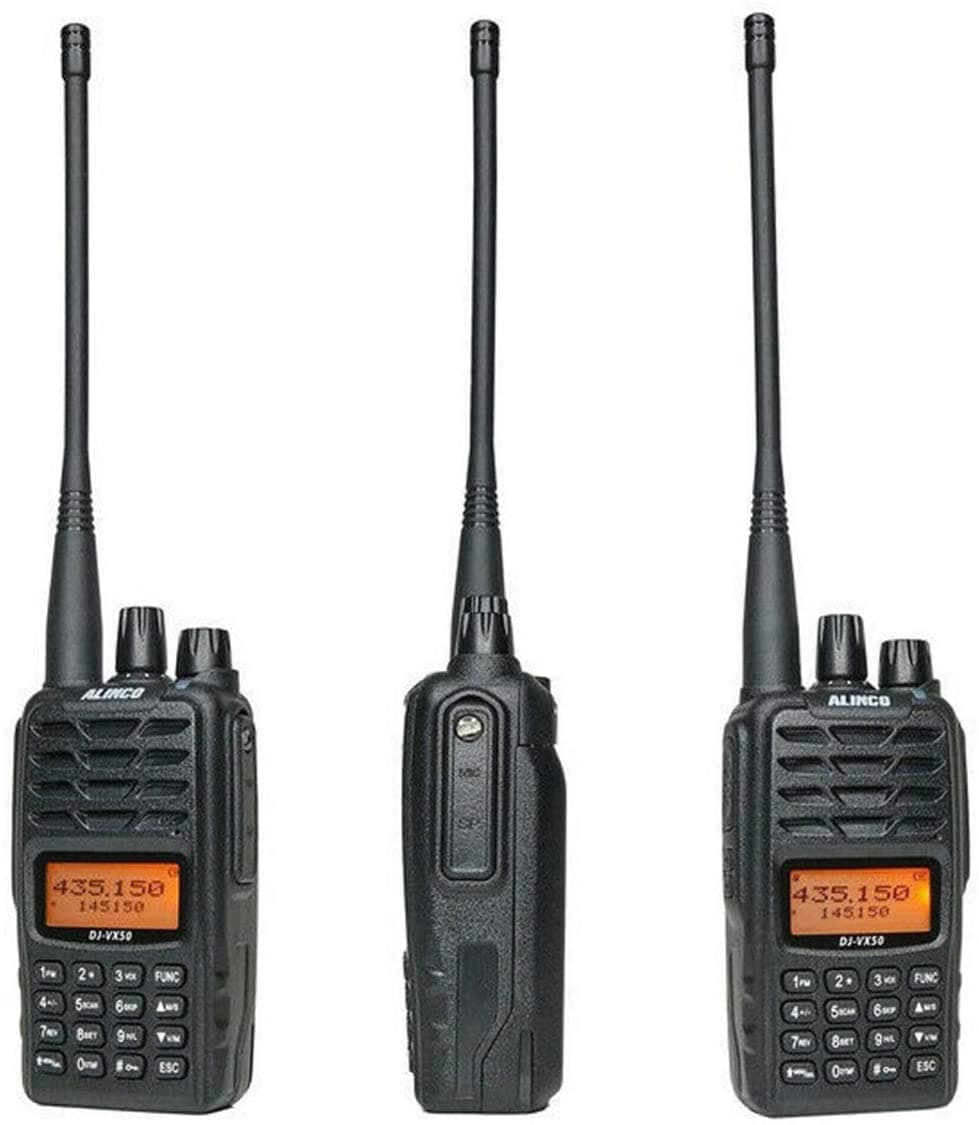 Alinco DJ-VX50 EXPORT radiotelefon przenośny 5W VHF UHF 136-174/400-470MHz krótkofalówka, odbiór pasma lotniczego, NOAA WX, IP-67