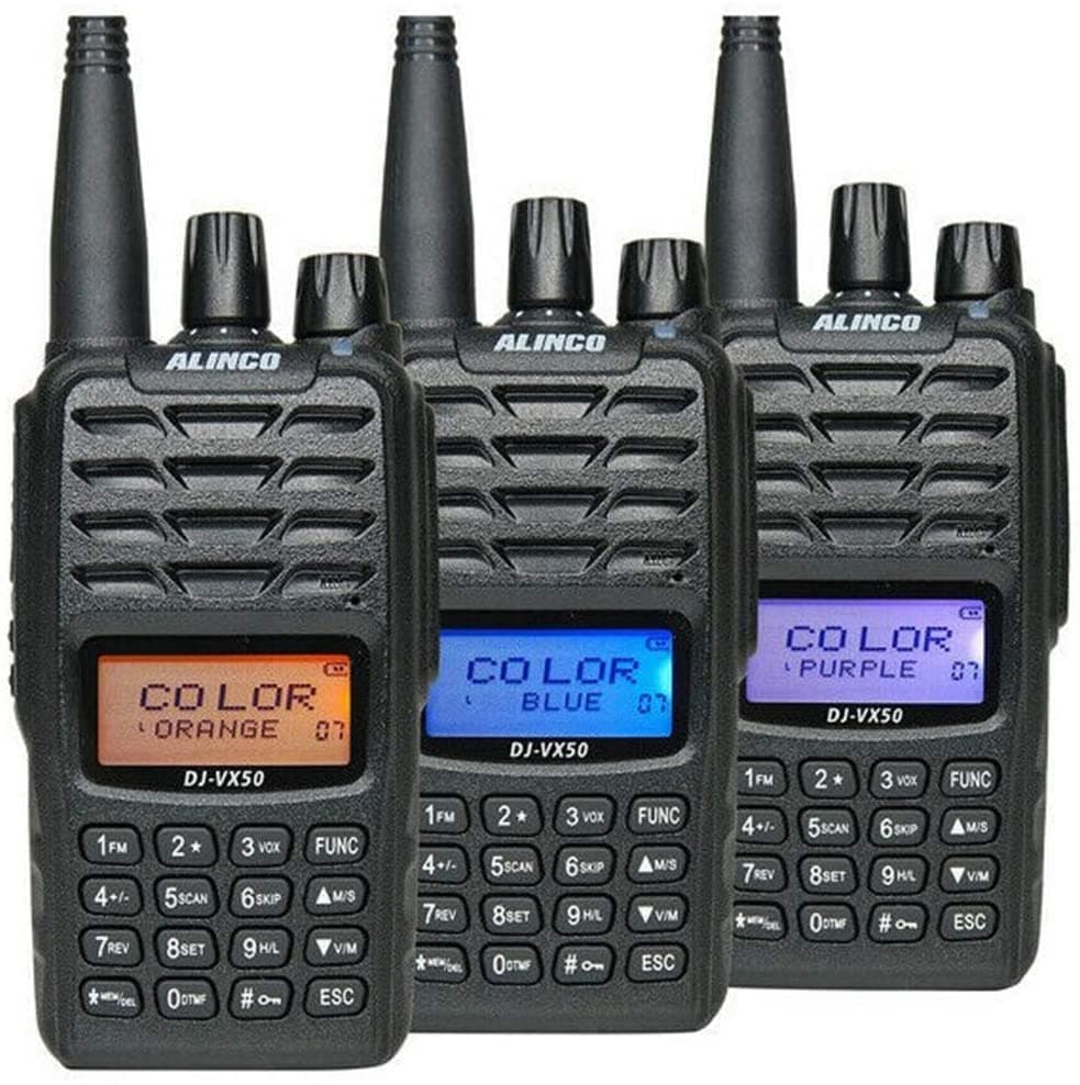 Alinco DJ-VX50 EXPORT radiotelefon przenośny 5W VHF UHF 136-174/400-470MHz krótkofalówka, odbiór pasma lotniczego, NOAA WX, IP-67