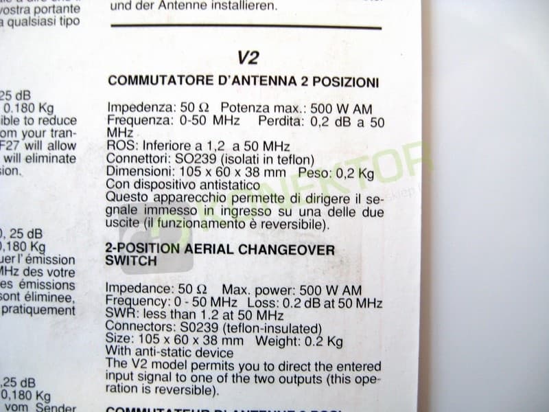 Przełącznik antenowy Zetagi V2 (0-30MHz) 2 gniazda