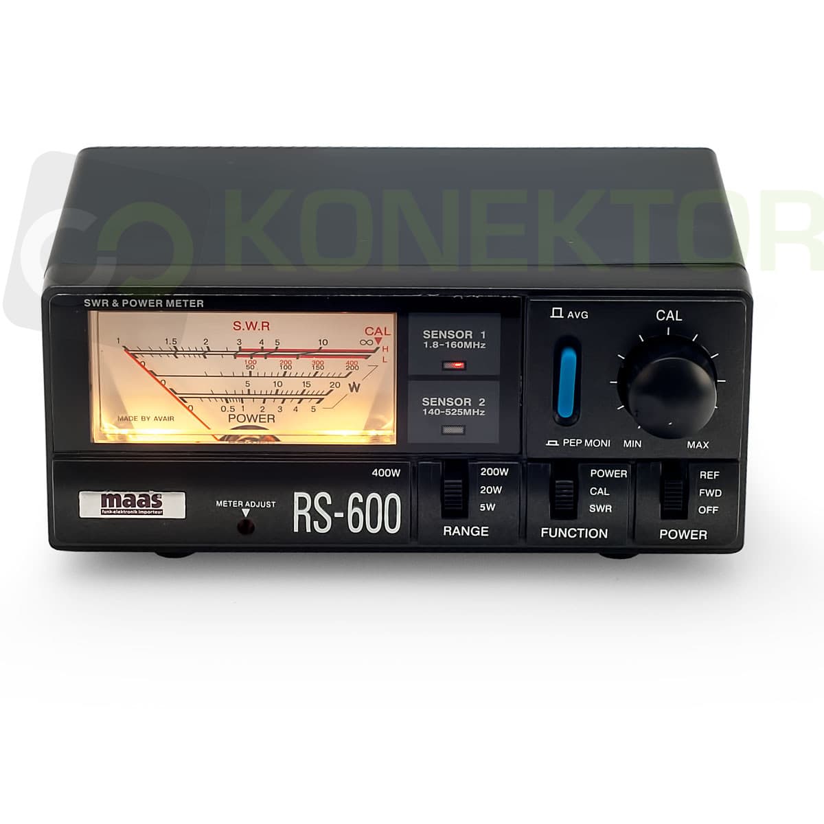 MAAS RS-600 reflektometr KF/VHF/UHF 1.8-525 MHz złącza N - pomiar SWR, mocy, podświetlenie skali