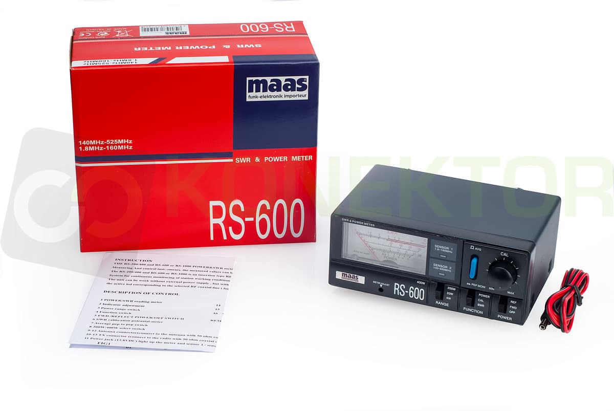 MAAS RS-600 reflektometr KF/VHF/UHF 1.8-525 MHz złącza N - pomiar SWR, mocy, podświetlenie skali