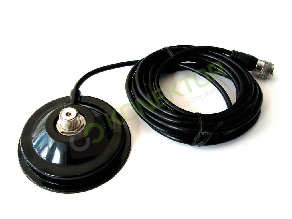 Podstawa magnetyczna 95mm typ PL (magnes) do anten wkręcanych, kabel 4m oraz wtyk UC-1 do radia