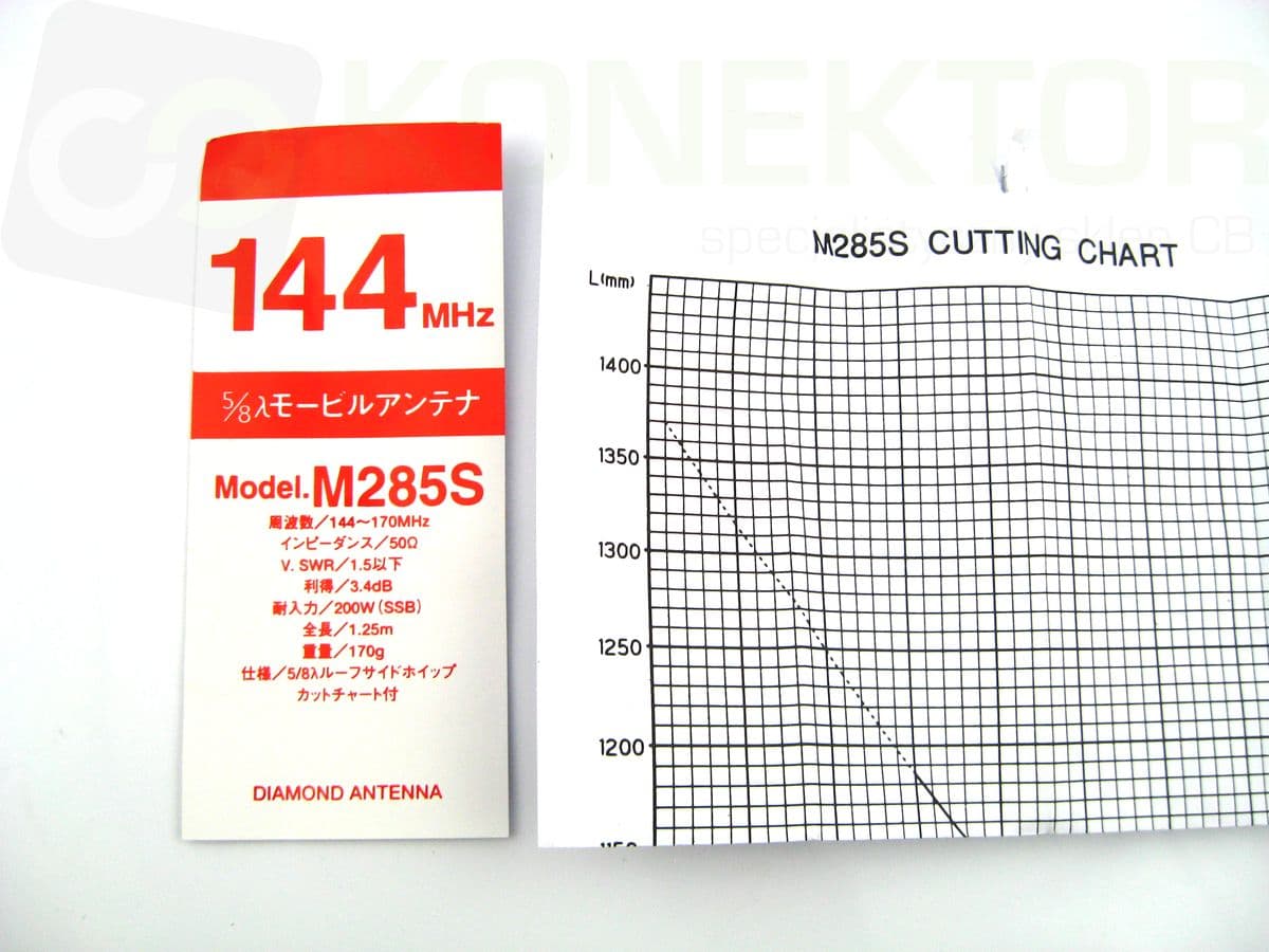 Diamond M285S skuteczna antena VHF 144~170MHz, długość 100-125cm - policja, pogotowie, straż pożarna, pasmo morskie VHF, kolej itp.