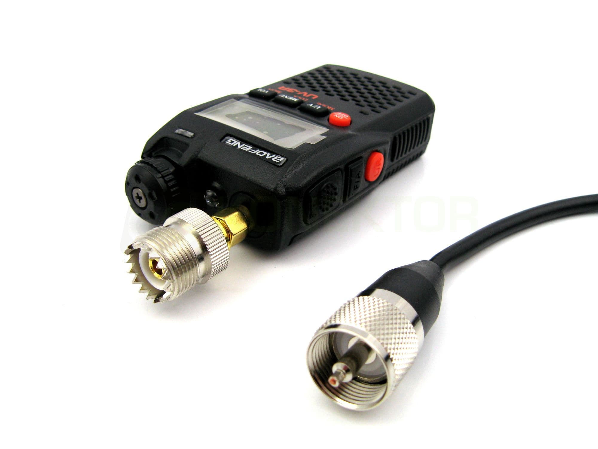 Adapter przejściówka SMA-M (męskie) / UC-1 np. do Baofeng UV-3R, Wouxun KG-UV8D, KG-UV9D, TYT MD-2017 - RADIORA PTFE/Gold