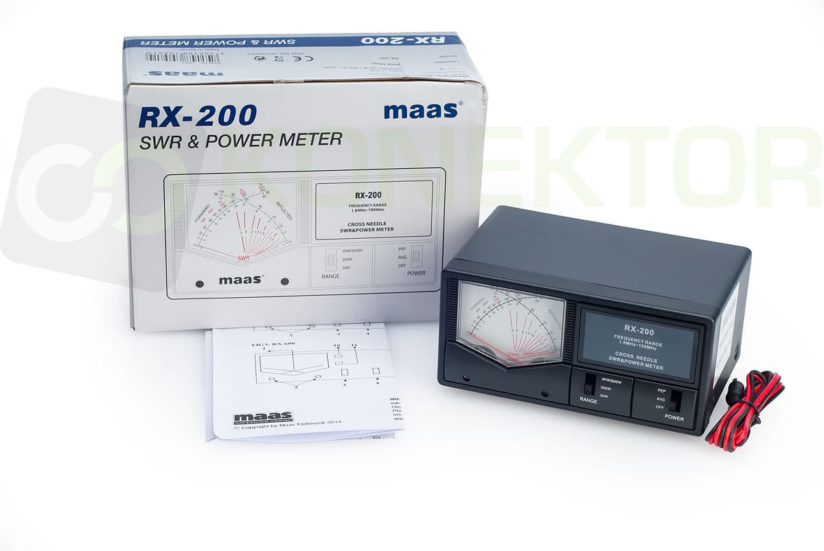 MAAS RX-200 reflektometr krzyżowy 1.8-200 MHz CB/HF/VHF - pomiar SWR/POWER, podświetlana skala