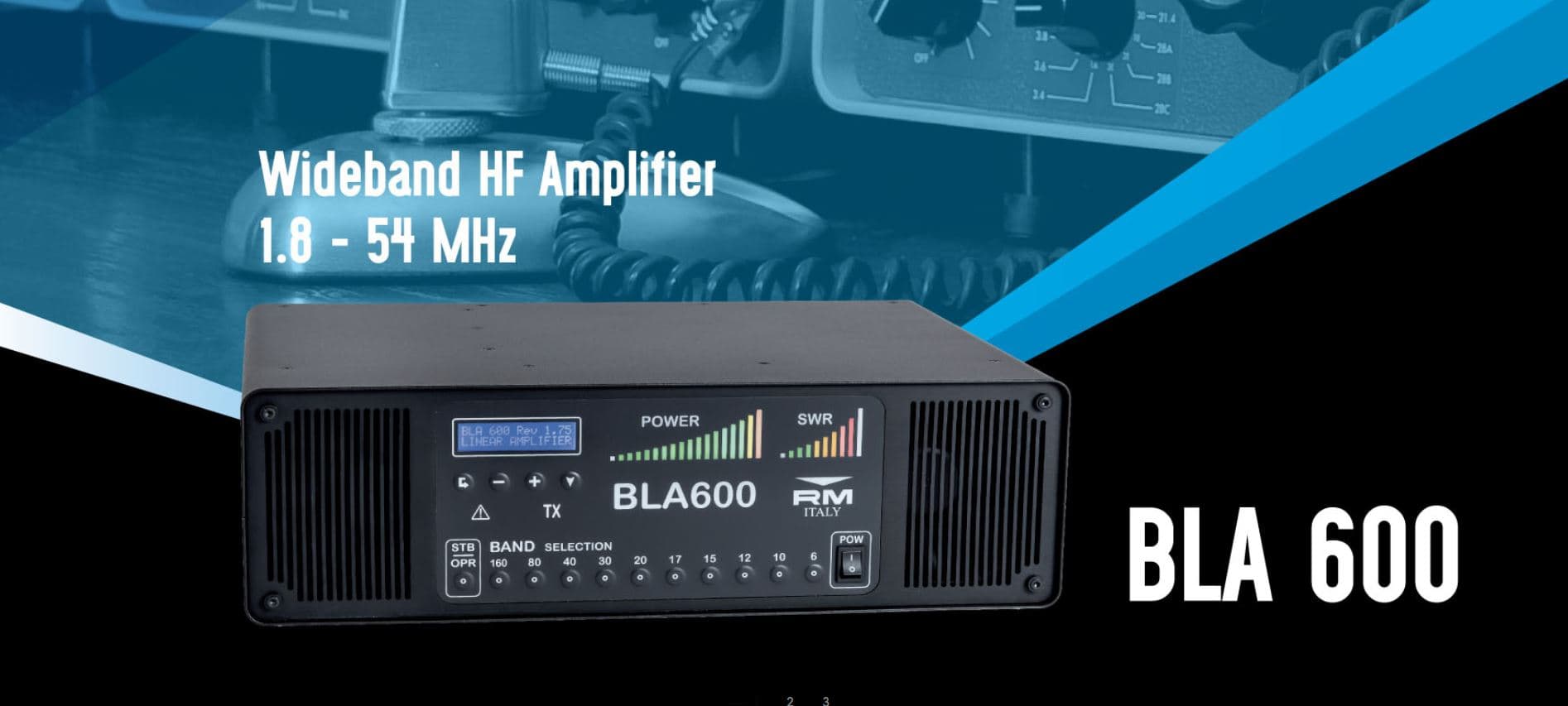 RM BLA 600 wzmacniacz mocy HF/6m 500W, wbudowany zasilacz, chłodzenie, 10 filtrów dolnoprzepustowych, wyświetlacz LCD