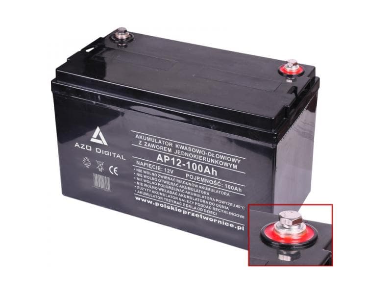 Akumulator AZO AP12-100 AGM VRLA bezobsługowy 12V 100Ah do awaryjnego zasilania pieców, pomp, automatyki, alarmów itp.
