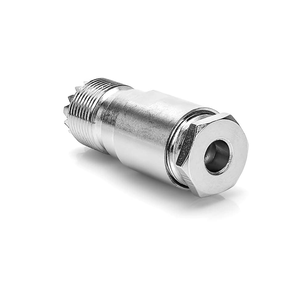Gniazdo UHF skręcane na kabel RG-58 (gniazdo SO-239 na przewód, do wtyku UC-1) PTFE/GOLD RADIORA