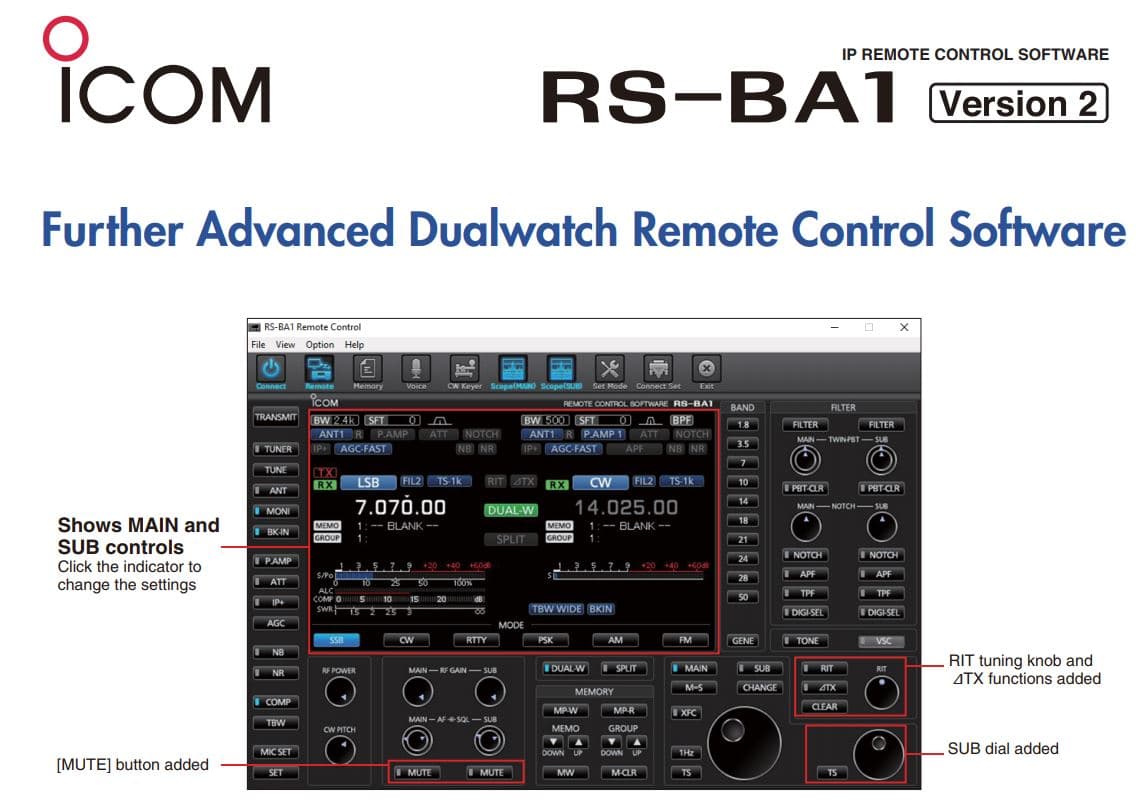 Icom RS-BA1 Version 2 - kabel i oprogramowanie do zdalnej pracy IP (najnowsza wersja) np. IC-7300, IC-7100