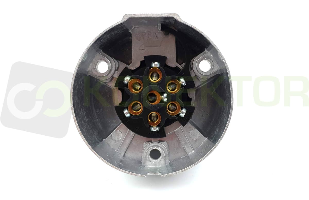 Gniazdo przyczepy samochodowej 12/24V z klapką, 7-pin, aluminiowe