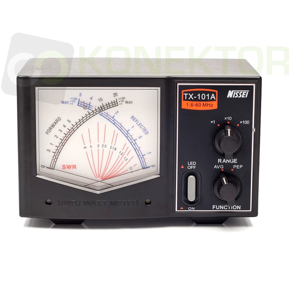 Nissei TX-101A reflektometr krzyżowy 1.6-60 MHz / 2kW - pomiar SWR, mocy, podświetlenie skali