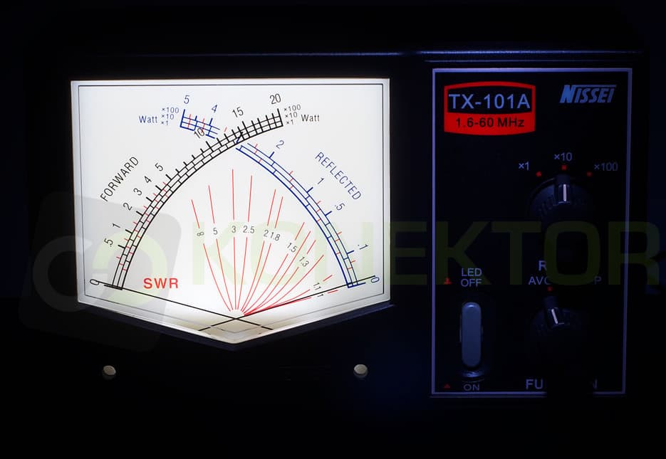 Nissei TX-101A reflektometr krzyżowy 1.6-60 MHz / 2kW - pomiar SWR, mocy, podświetlenie skali