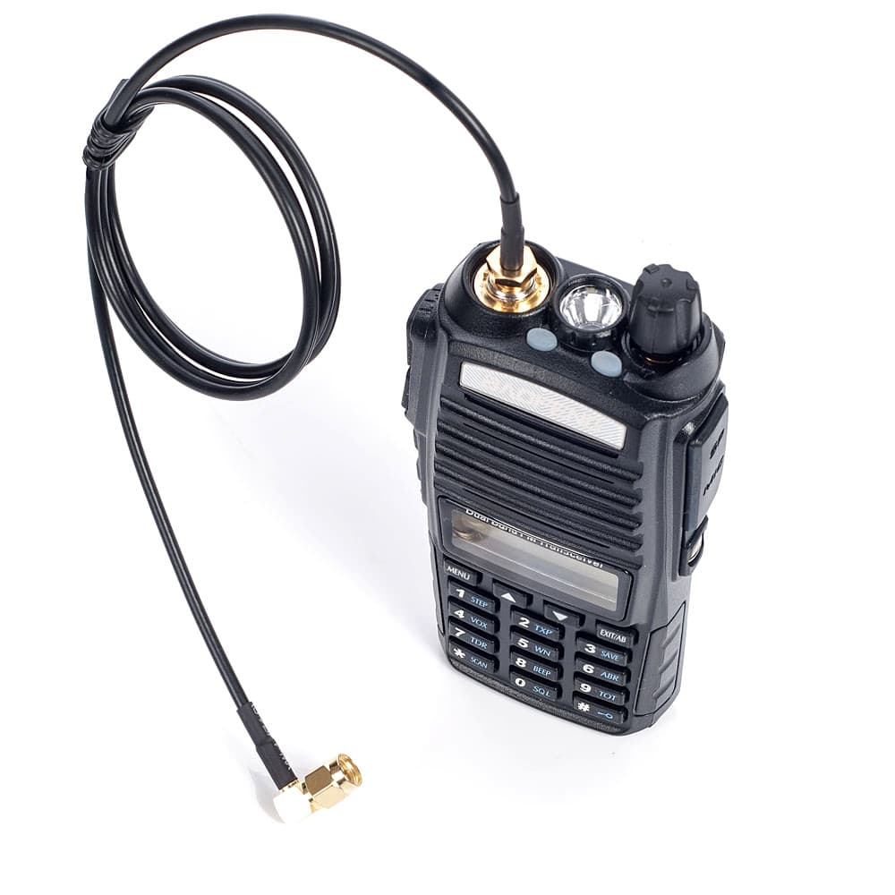 Kątowy adapter na kablu 50cm wtyk SMA/gniazdo SMA cienki kabel RG-174 - pigtail Radiora np. Baofeng, Wouxun, Yaesu, Icom, skanery, SDR itp.
