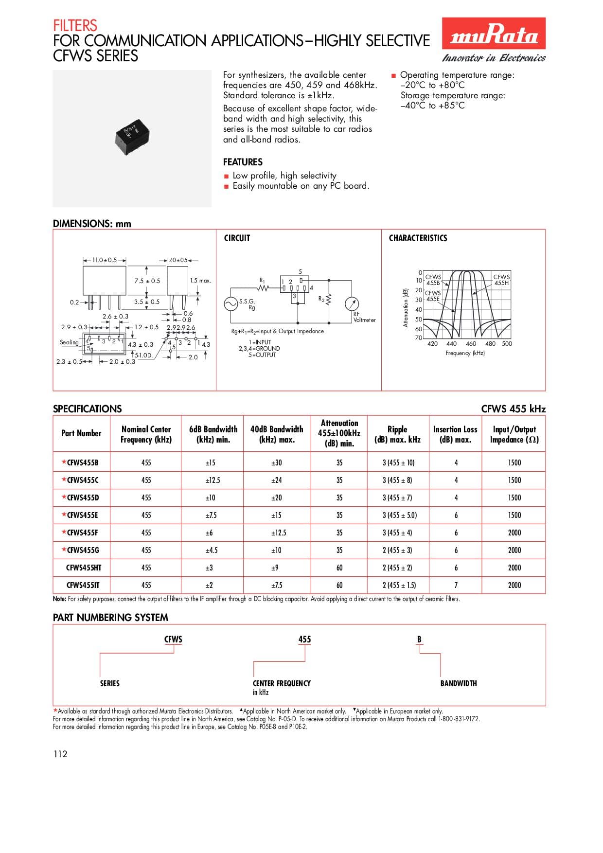 muRata 455 IT 2kHz - filtr II pośredniej częstotliwości 455kHz - ceramiczny - JAKOŚĆ (np. do President, M Tech, Yosan, Lafayette)