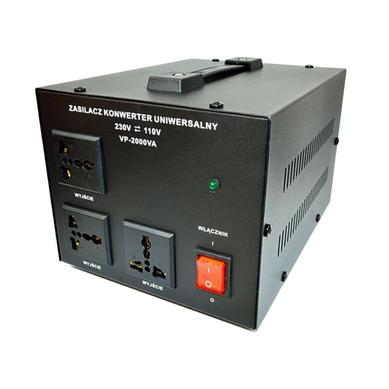 Konwerter napięcia VP-2000 230V/110V 2000VA MIĘKKI START np. do urządzeń z USA, Kanady, Japonii