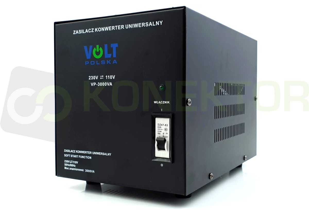 Konwerter napięcia VP-3000 230V/110V 3000VA MIĘKKI START np. do urządzeń z USA, Kanady, Japonii