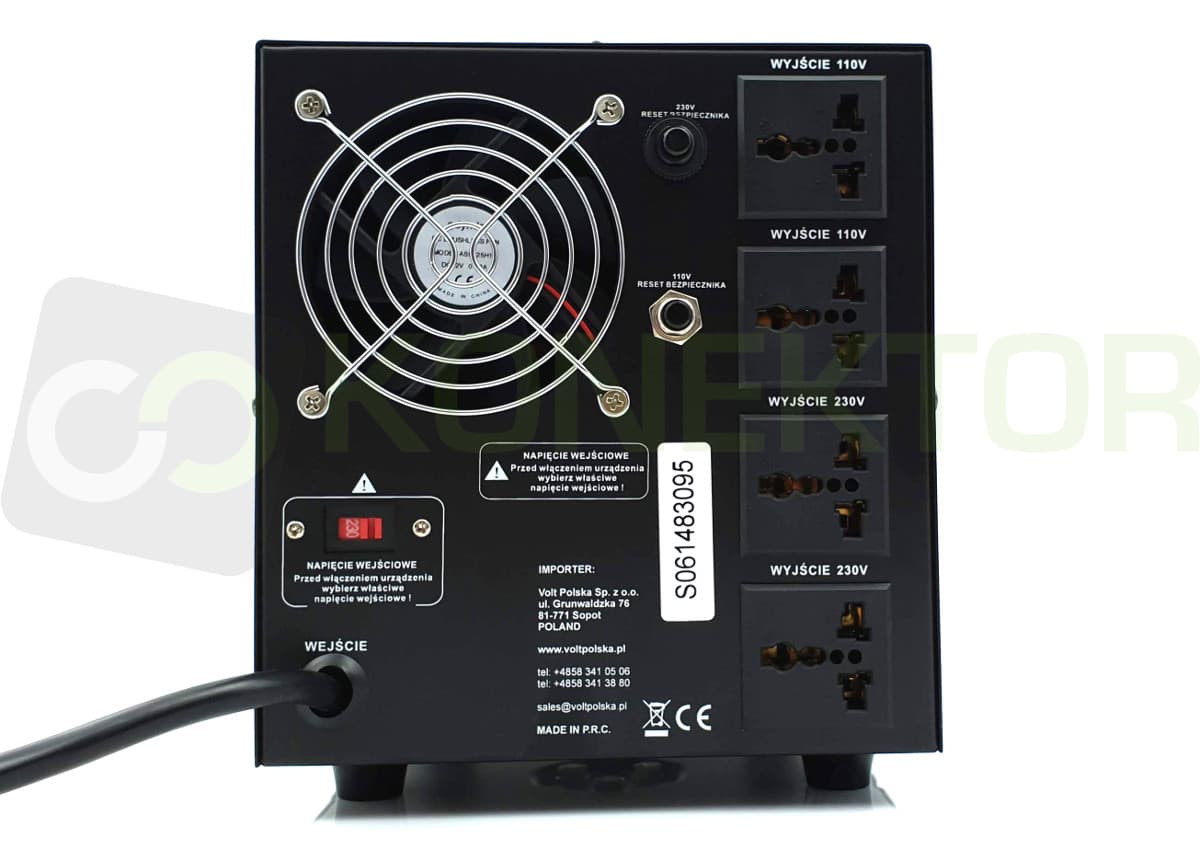 Konwerter napięcia VP-3000 230V/110V 3000VA MIĘKKI START np. do urządzeń z USA, Kanady, Japonii