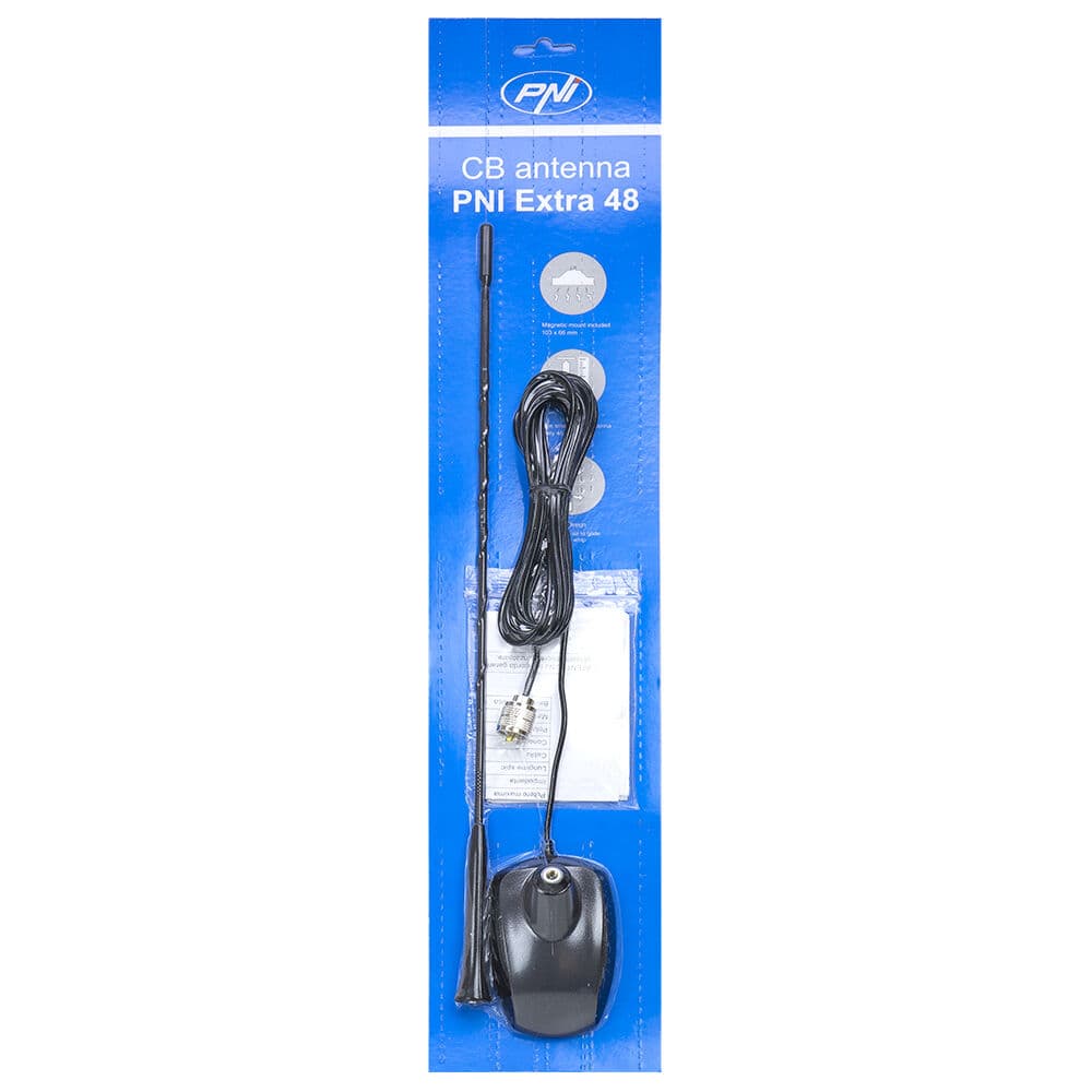 PNI Extra 48 antena CB 45cm - dyskretny wygląd jak antena FM, bardzo mocny magnes, długi kabel 4m