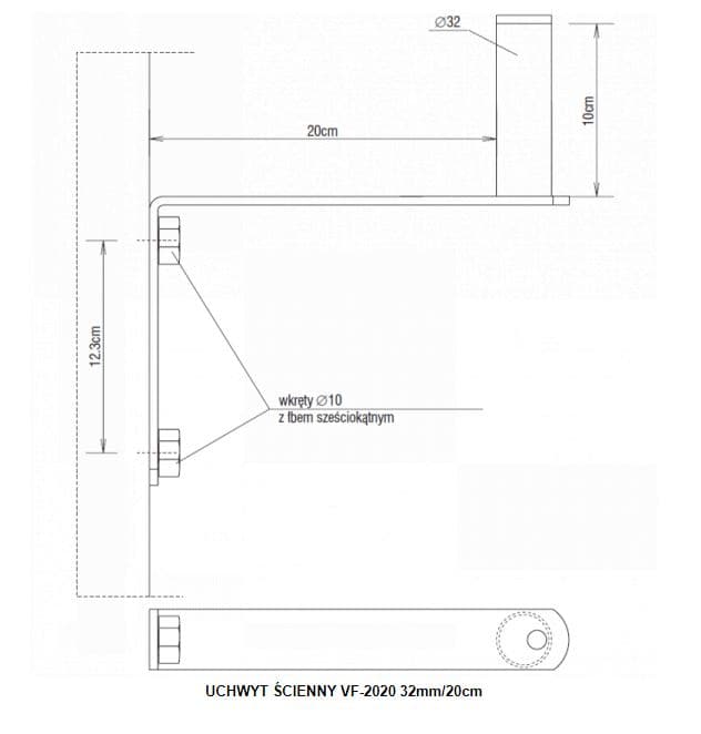 Uchwyt ścienny VF-2020 32mm/20cm - uchwyt SAT TV KF VHF UHF LTE GSM GPS - do ściany - Pexymek produkcja szwedzka