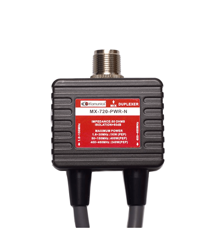 Duplexer Komunica MX-720-PWR-N 1.6-150MHz/400-460MHz + okablowanie z wtykami PL-259+N (duplekser)