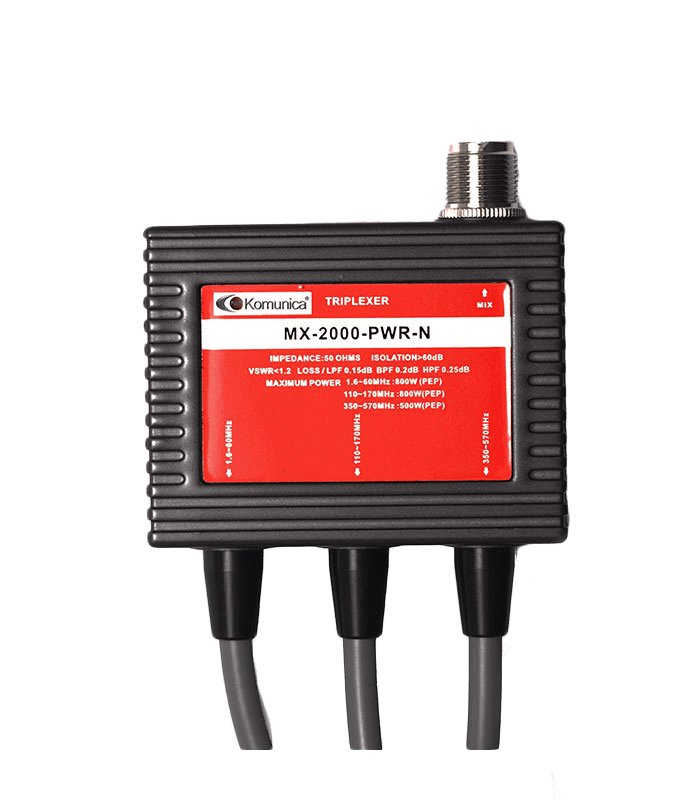 Triplexer Komunica MX-2000 1.6-60MHz/110-170MHz/350-570MHz + okablowanie z wtykami PL-259+N (triplekser)