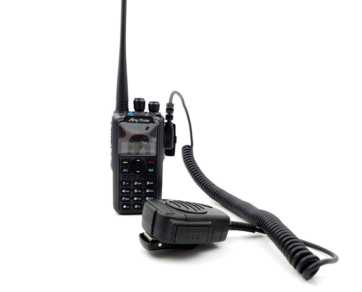 Mikrofonogłośnik oryginalny AnyTone AT-D868, AT-D878, także Midland, Wouxun, Baofeng, Kenwood 2-pin itp. ze złączem na głośnik zewnętrzny, klips