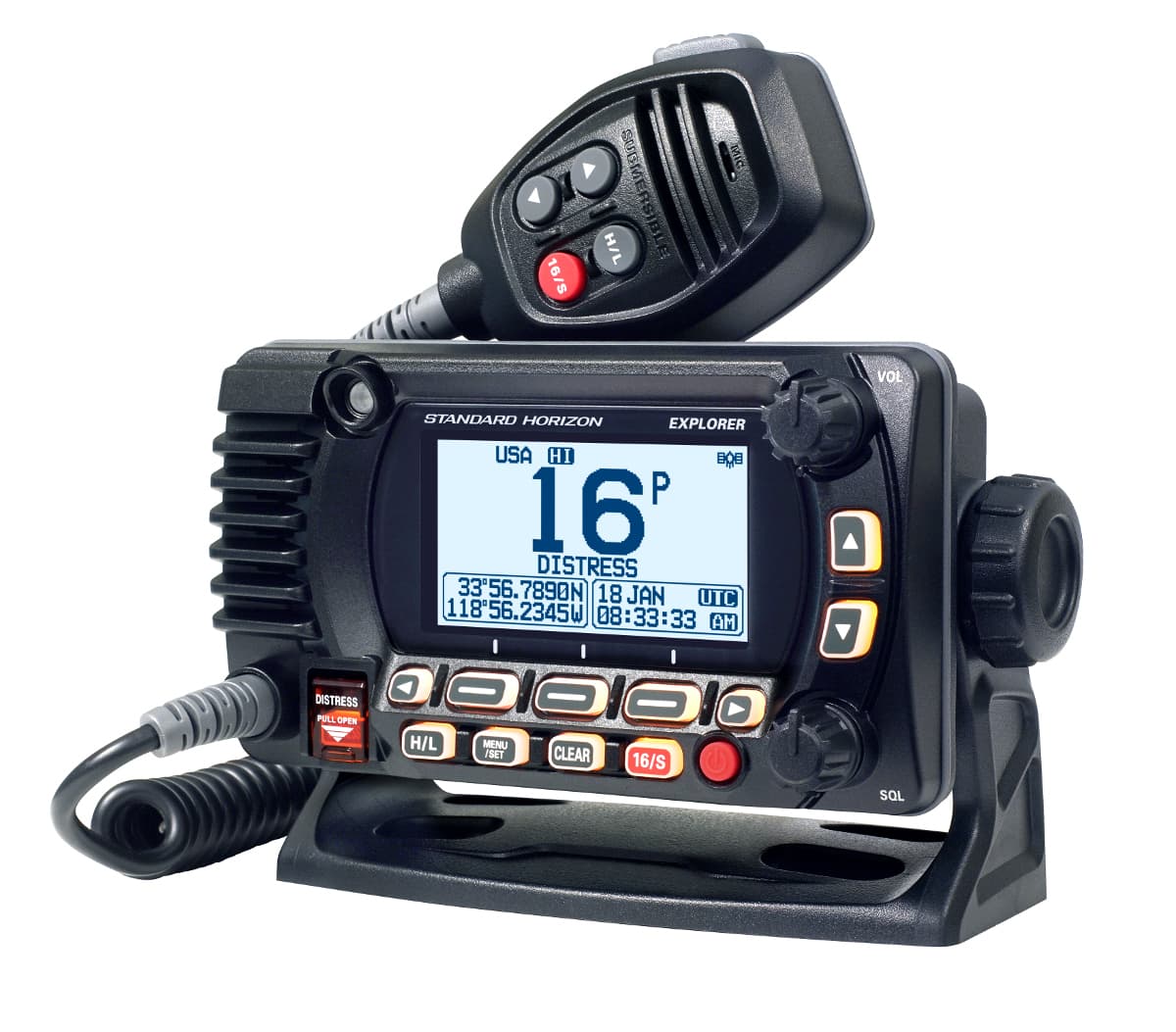 Standard Horizon GX-1850E Explorer radiotelefon morski moc 25W, DSC klasa D, GPS NMEA 2000, ATIS, IPX8 - np. do montażu w kokpit