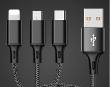Kabel przewód zasilający USB 3w1 120cm (USB-C, Apple Lightning, microUSB) wsparcie QuickCharge 2.0