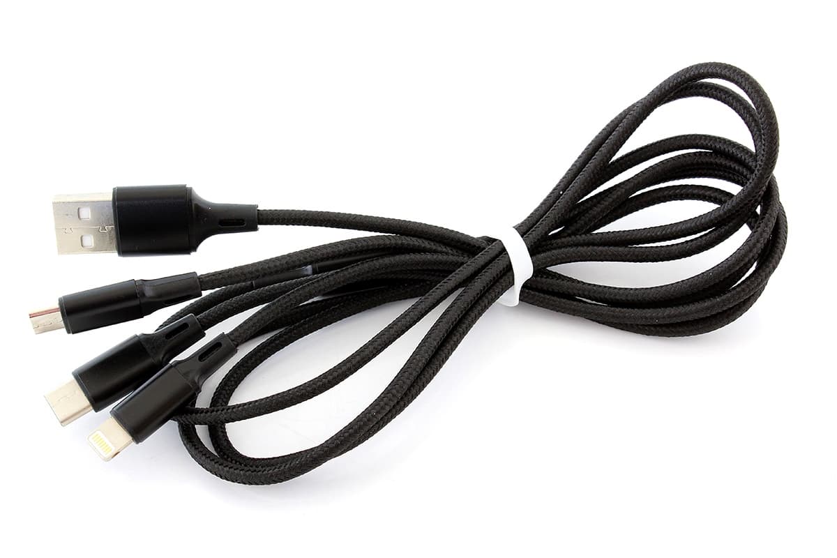 Kabel przewód zasilający USB 3w1 120cm (USB-C, Apple Lightning, microUSB) wsparcie QuickCharge 2.0