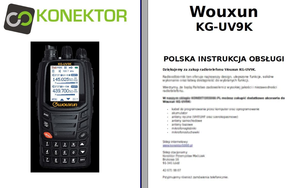 Wouxun KG-UV9K radiotelefon VHF/UHF + skaner 7-pasmowy 76-985MHz (następca KG-UV9D Plus)