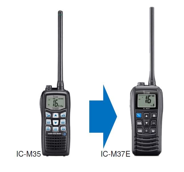 Icom IC-M37 ręczny radiotelefon morski / jachtowy WODOODPORNY IP57, pływający, dioda, moc 6W Made in Japan (następca IC-M35)