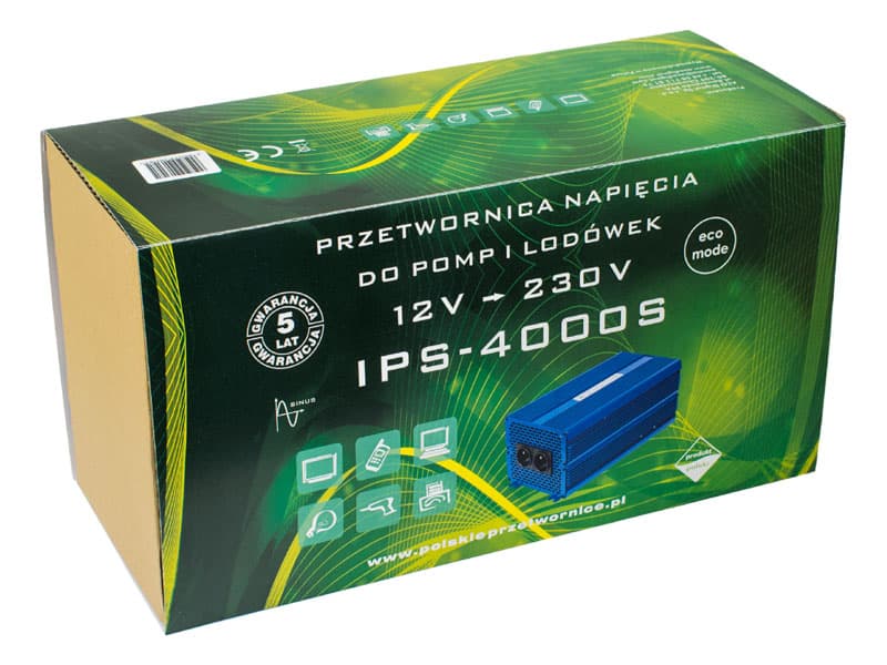 AZO IPS-4000-S SINUS PRZETWORNICA NAPIĘCIA 12V/230V 4000W z miękkim startem np. POMPY LODÓWKI - ECO MODE - 5 lat gwarancji, produkcja polska