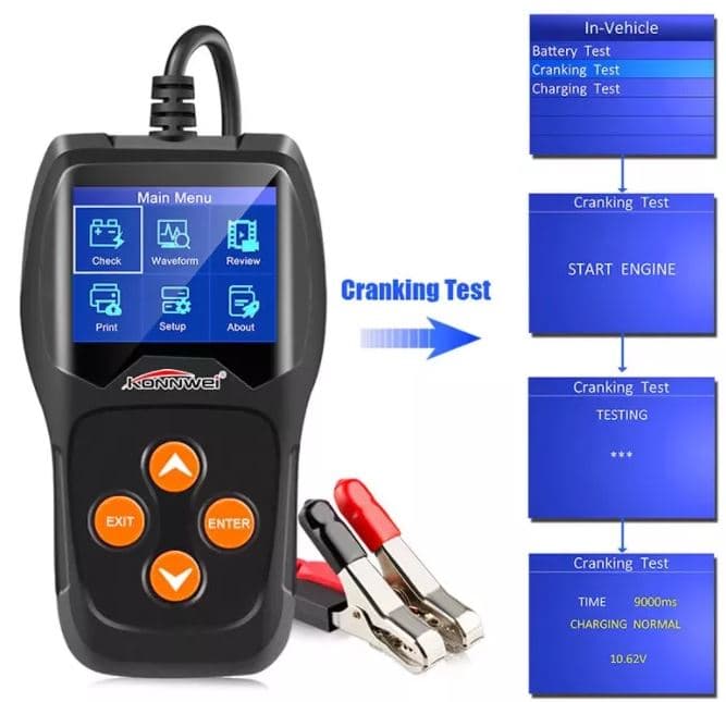 Tester akumulatora / baterii 12V KONNWEI KW-600 - test ładowania, pod obciążeniem, żywotności itd. POLSKIE MENU