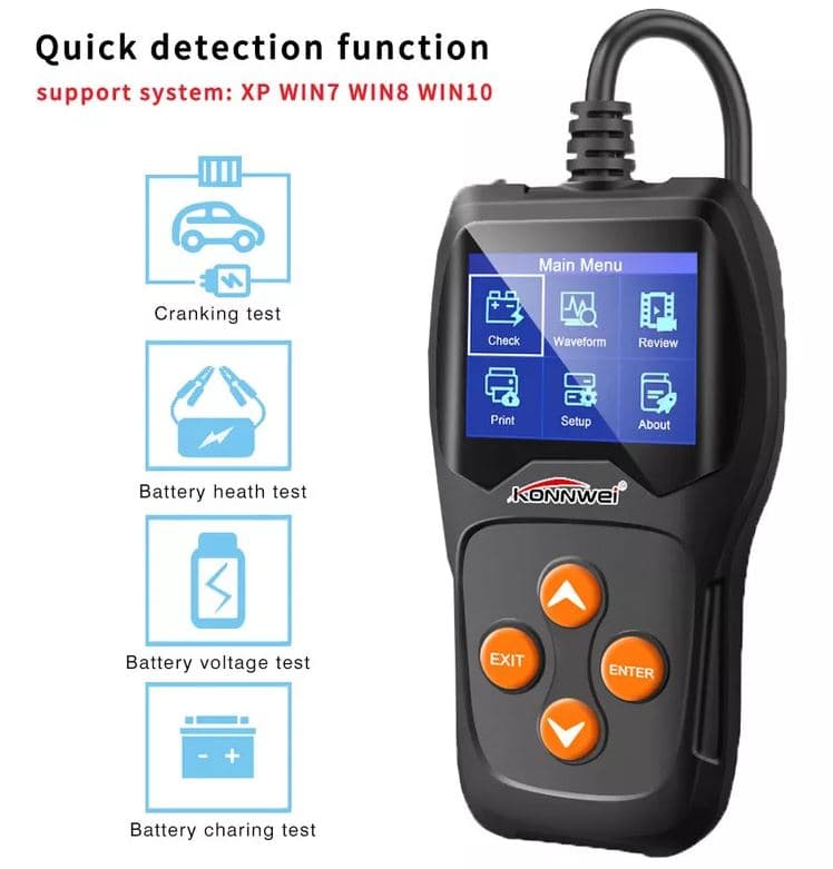 Tester akumulatora / baterii 12V KONNWEI KW-600 - test ładowania, pod obciążeniem, żywotności itd. POLSKIE MENU