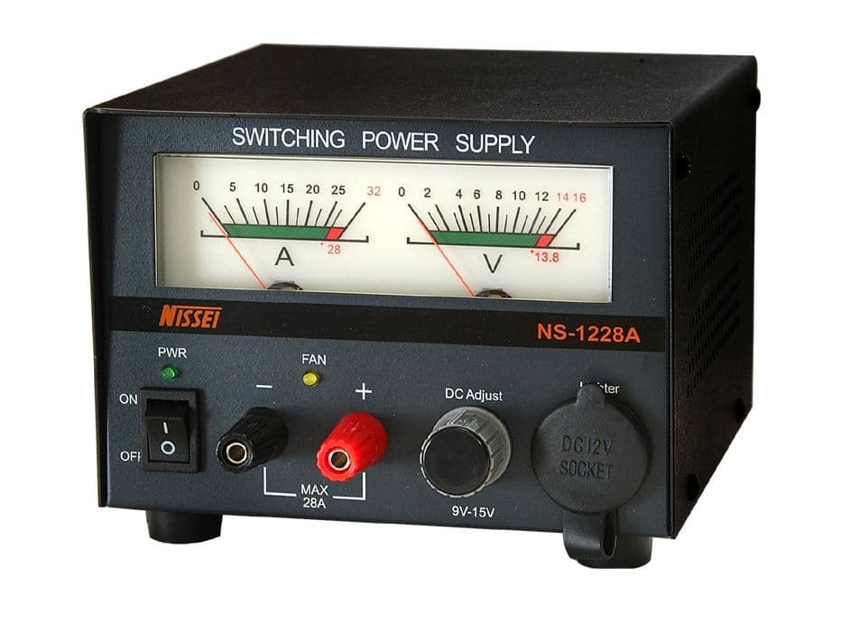 Nissei NS-1228A zasilacz impulsowy 28A, wskaźnik V/A, regulacja napięcia 9-15V, solidna obudowa, podświetlenie niebieskie