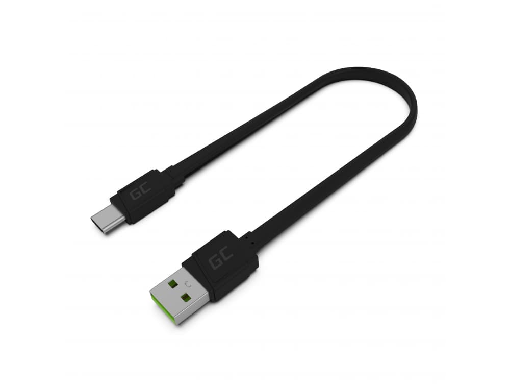 Kabel przewód zasilający USB-C / USB 25cm PŁASKI wygodny!! wsparcie QuickCharge SUPERJAKOŚĆ Green Cell GCmatte