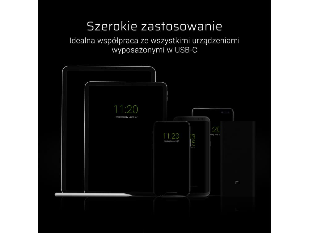 Kabel przewód zasilający USB-C / USB 25cm PŁASKI wygodny!! wsparcie QuickCharge SUPERJAKOŚĆ Green Cell GCmatte