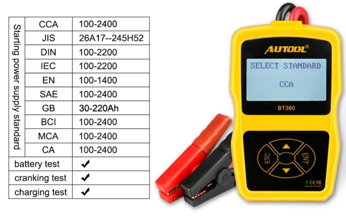 Tester akumulatora / baterii 12V AUTOOL BT-360 - test ładowania, pod obciążeniem, żywotności itd. POLSKIE MENU
