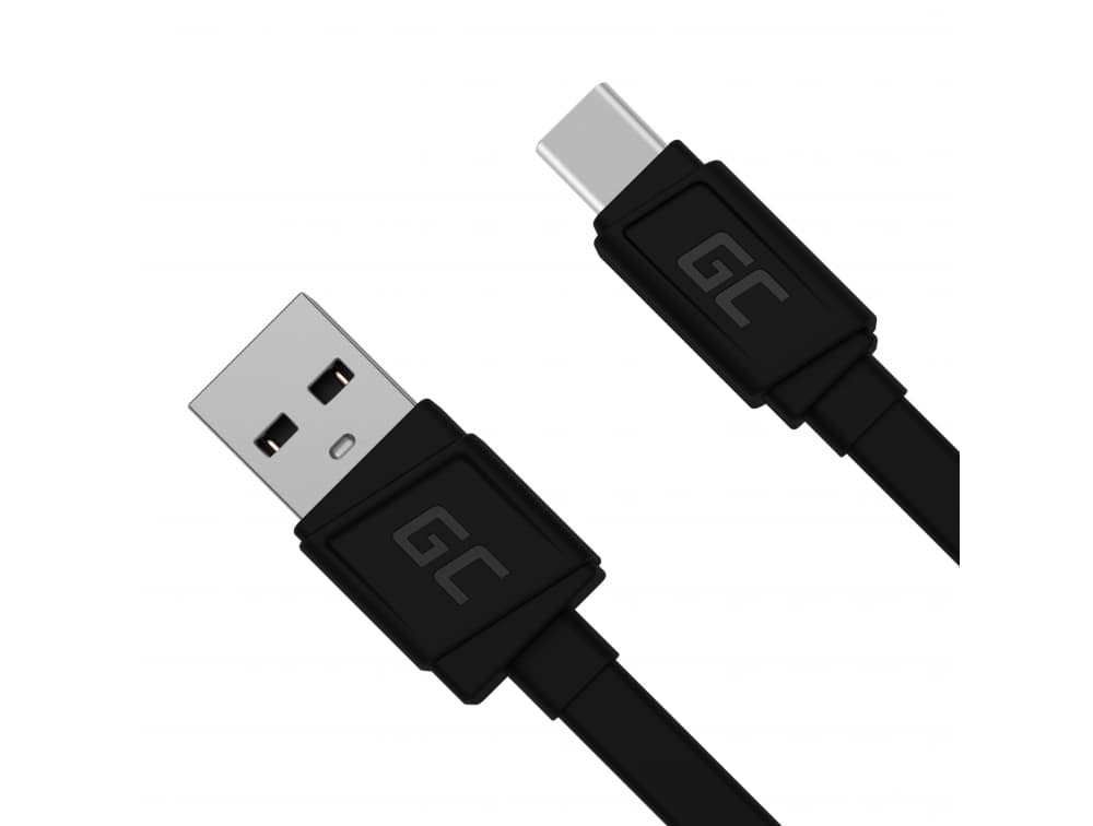 Kabel przewód zasilający USB-C / USB 25cm PŁASKI wygodny!! wsparcie QuickCharge SUPERJAKOŚĆ Green Cell GCmatte