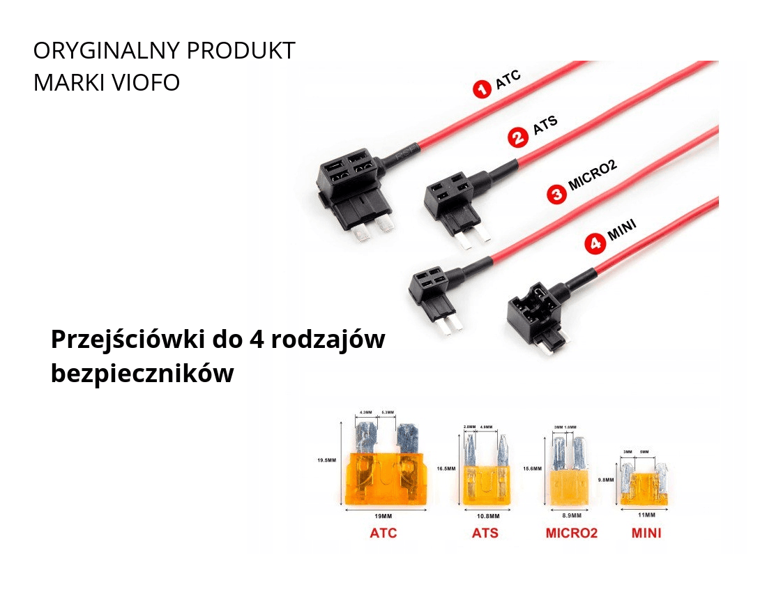 Zestaw 4 przejściówek do skrzynki bezpieczników FUSE VIOFO do Viofo A119, A119-G, A119S, A119S-G, A119PRO, A119PRO-G, A129, A129G PRO DUO