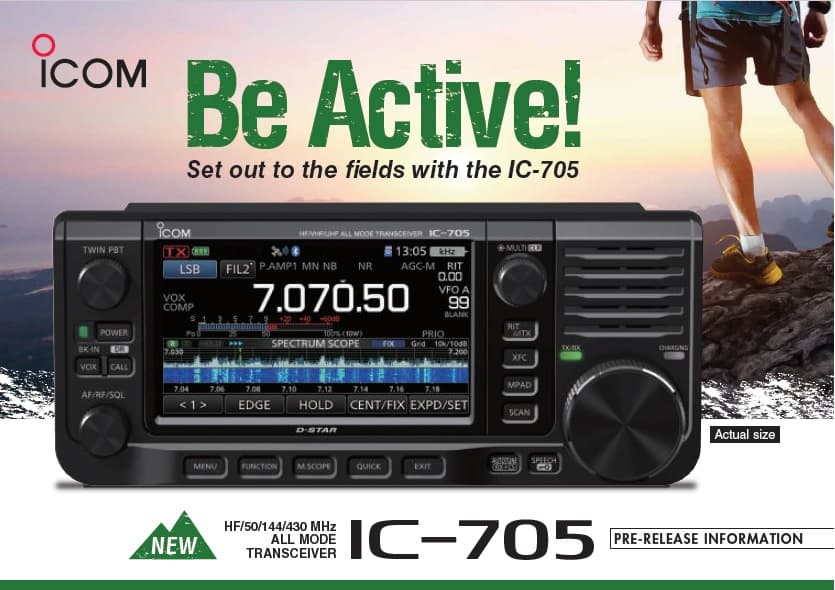 Icom IC-705 radiotelefon HF/VHF/UHF SDR - AM/FM/SSB D-STAR, AIRBand, GPS, Bluetooth, duży akumulator 3150mAh, MADE IN JAPAN
