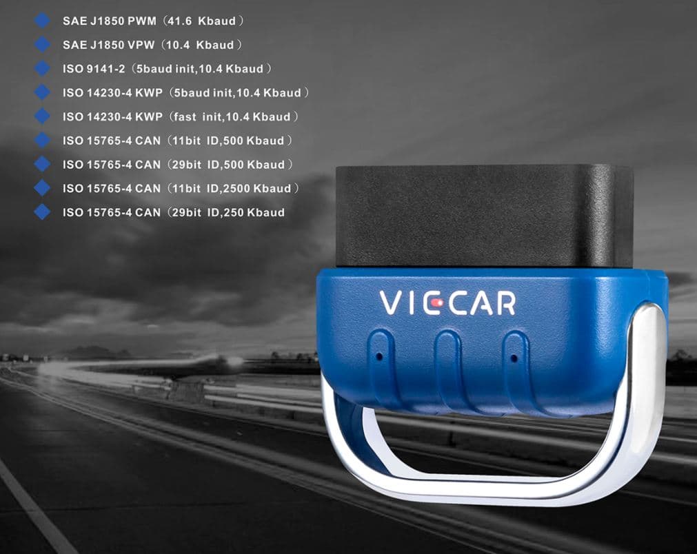 VIECAR Mini OBD VP005 uniwersalny interfejs skaner diagnostyczny OBD-2 odczyt/kasowanie błędów komputera - adapter bluetooth 5.0 iOS / Android / Windows